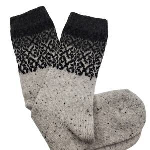 Garnet Hill 82% Cashmere Socks Fair Isle Pattern Luxury Crew Grey Black Warm